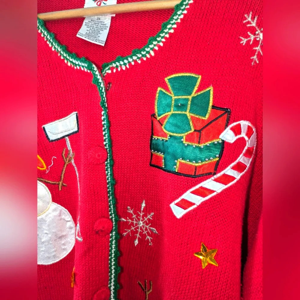 Nutcracker Christmas Cardigan‎ Sweater in Red size 3X Knit Snowman Presents - Picture 2 of 9